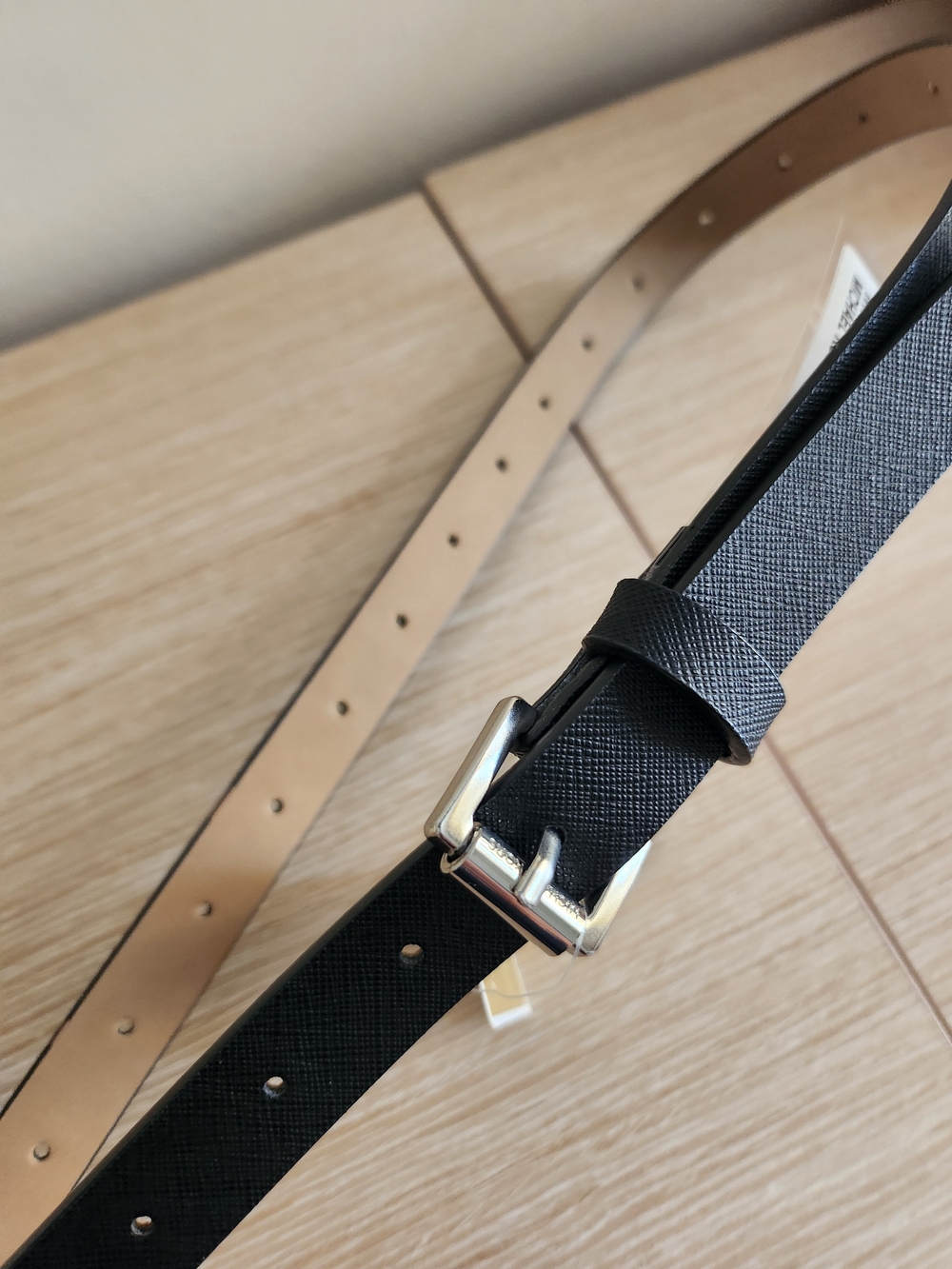 Michael Kors Black Textured Leather Belt with Silver Buckle